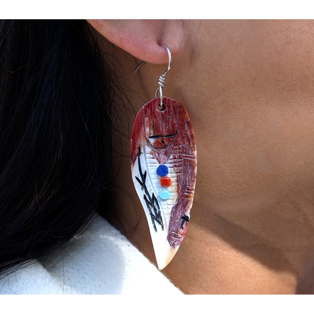 Handmade‎ Native Earrings Purple Kachina Shell Zuni Pueblo Art by G. Chattin **